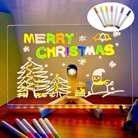 LED Acrylic Writing Board USB Powered | Glowing Message Board with Color Markers | Reusable Erasable Neon Memo Board | Night Light Drawing Board | Office, Home, Kids & Gift