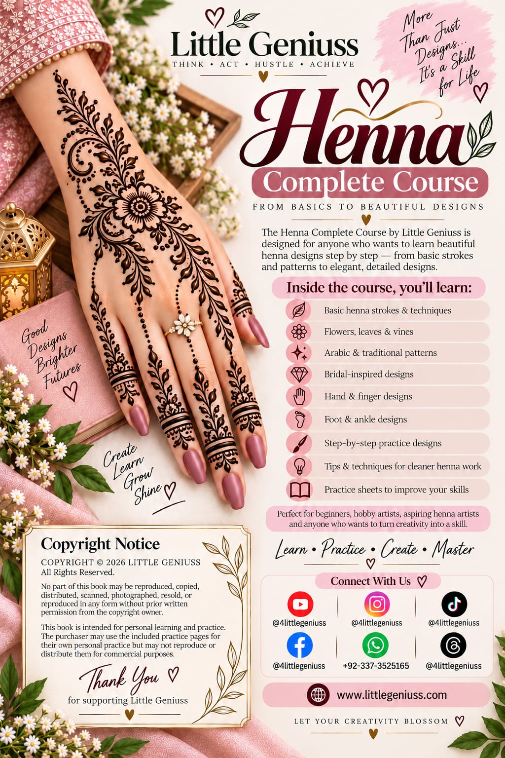 Henna Complete Course (Beginner To Advance) Reusable Wipe & Practice Flash Cards