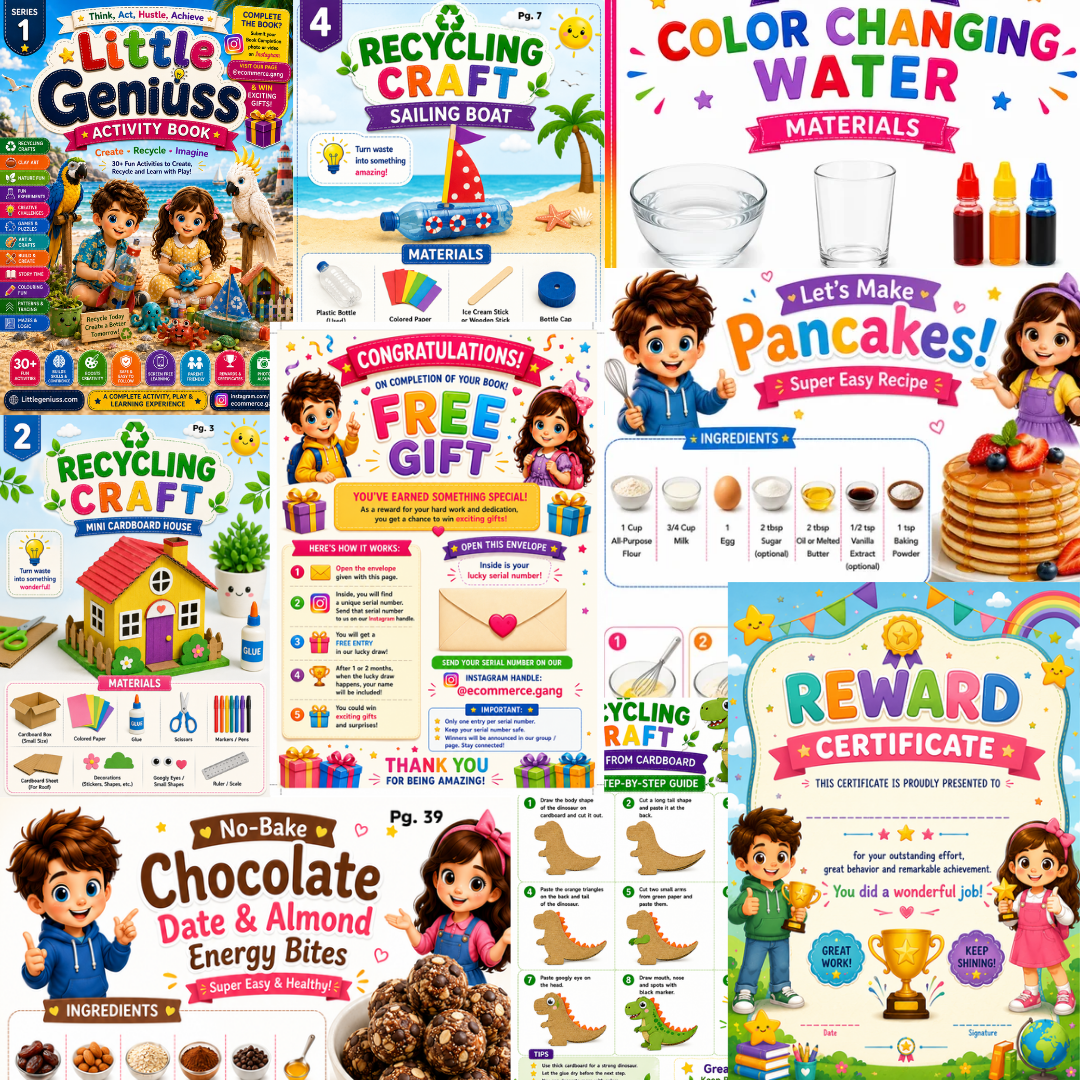 Little Geniuss Activity Book – 30+ Educational Activities, STEM Experiments, Recycling Crafts & Creative Learning for Kids (Series 1)