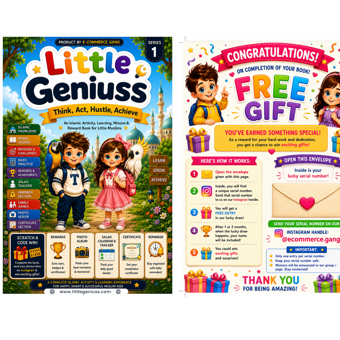 Little Geniuss – Islamic Kids Activity Book | Tracing, Salah Tracker, Duas, Wudu, Urdu, English & Fun Learning (Series 1)
