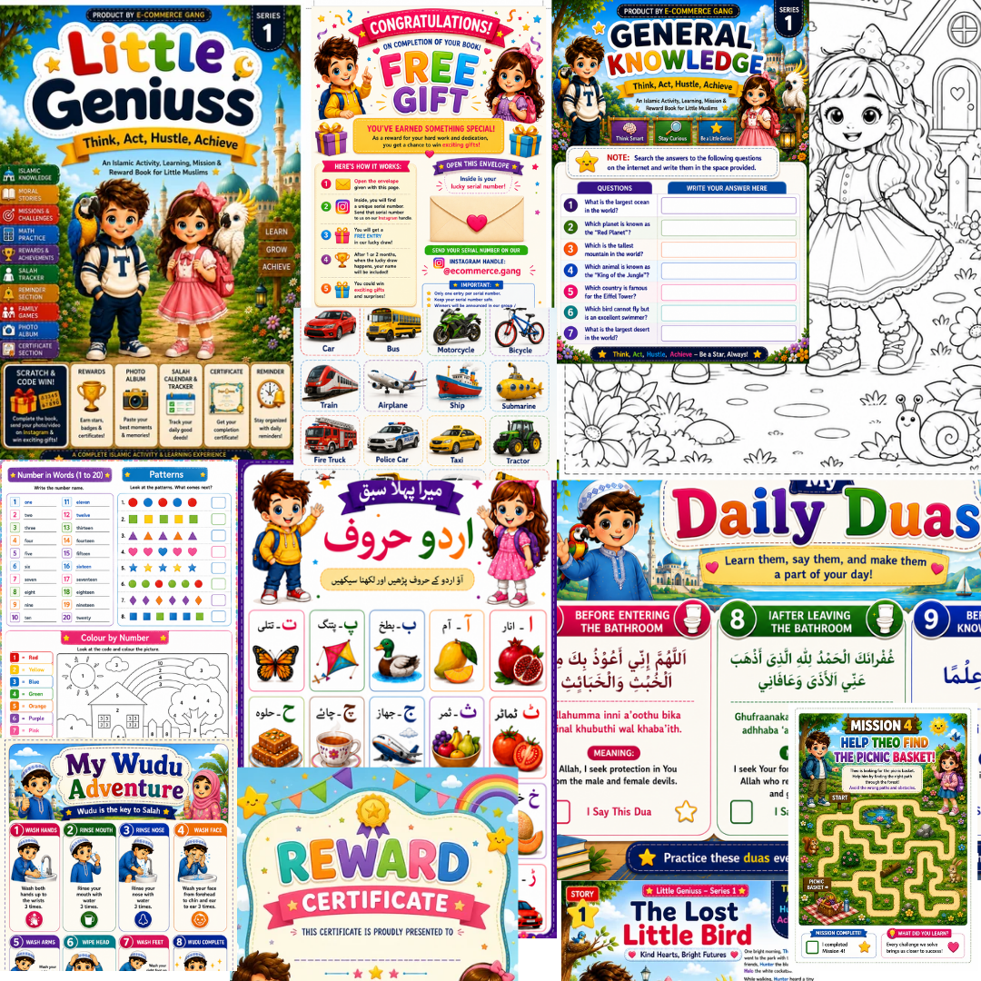 Little Geniuss – Islamic Kids Activity Book | Tracing, Salah Tracker, Duas, Wudu, Urdu, English & Fun Learning (Series 1)