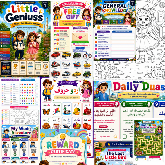 Little Geniuss – Islamic Kids Activity Book | Tracing, Salah Tracker, Duas, Wudu, Urdu, English & Fun Learning (Series 1)