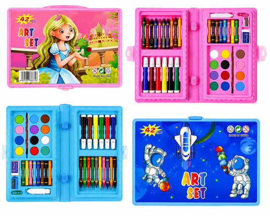 42 PCS Kids Art Set – Portable Drawing & Painting Kit with Crayons, Watercolors & Markers for Boys & Girls