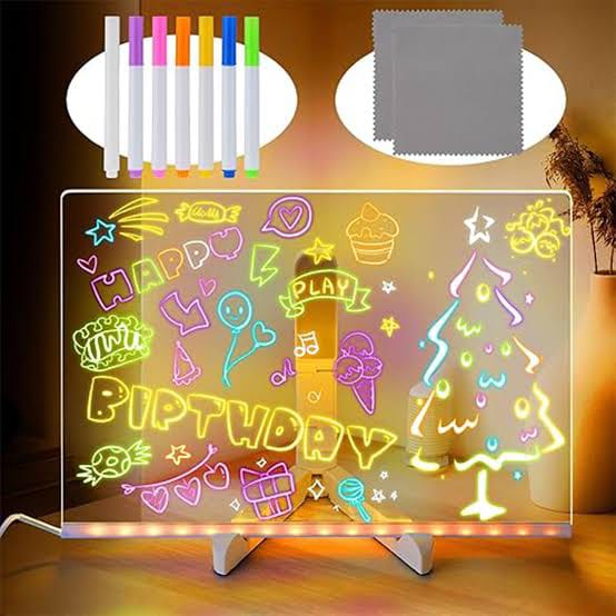 LED Acrylic Writing Board USB Powered | Glowing Message Board with Color Markers | Reusable Erasable Neon Memo Board | Night Light Drawing Board | Office, Home, Kids & Gift