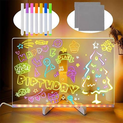 LED Acrylic Writing Board USB Powered | Glowing Message Board with Color Markers | Reusable Erasable Neon Memo Board | Night Light Drawing Board | Office, Home, Kids & Gift