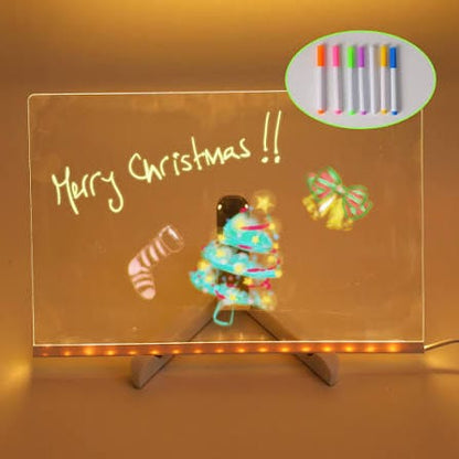 LED Acrylic Writing Board USB Powered | Glowing Message Board with Color Markers | Reusable Erasable Neon Memo Board | Night Light Drawing Board | Office, Home, Kids & Gift